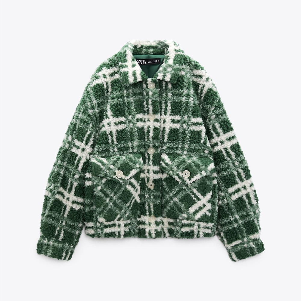 Zara COMBINATION PLAID FLEECE JACKET